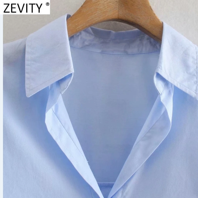 Zevity New Women Simply Turn Down Collar Solid Single Breasted Poplin Shirts Office Lady Blouse Roupas Chic Chemise Tops LS9110