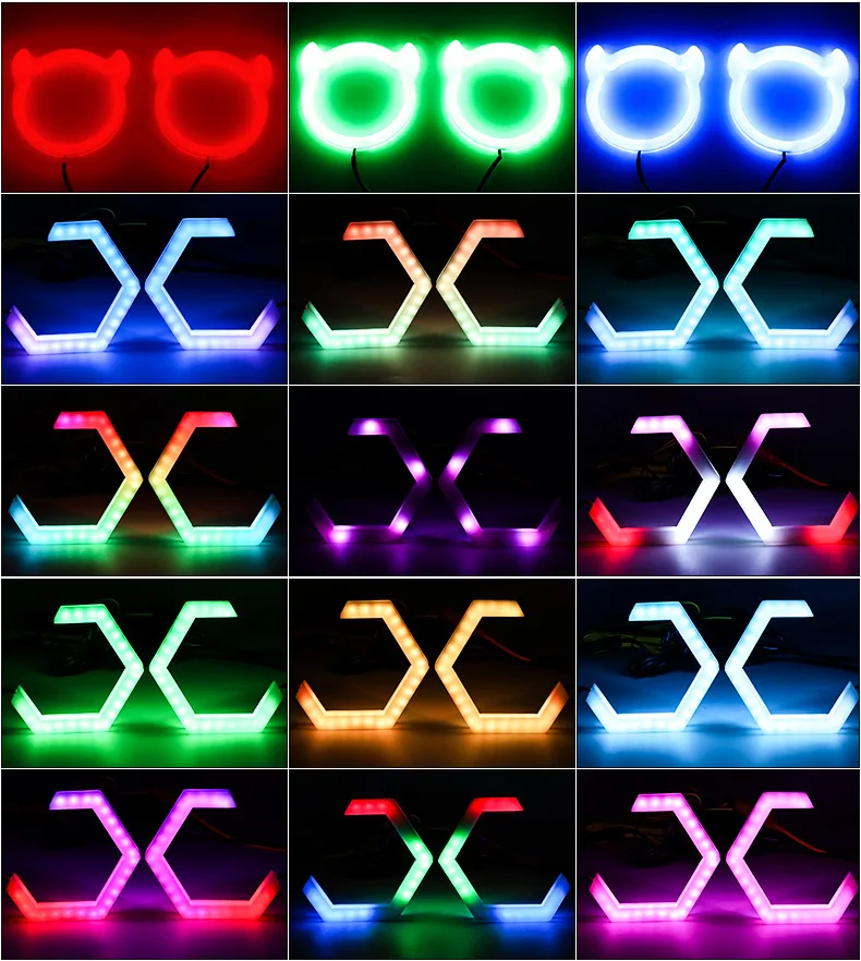 2 Stück RGB Angel Eyes Sechseckige Halo-Ringe Lichter mit Blinker APP Bluetooth LED Motorrad Nachrüstung DRL Auto-Scheinwerfer 12V – Detail 8