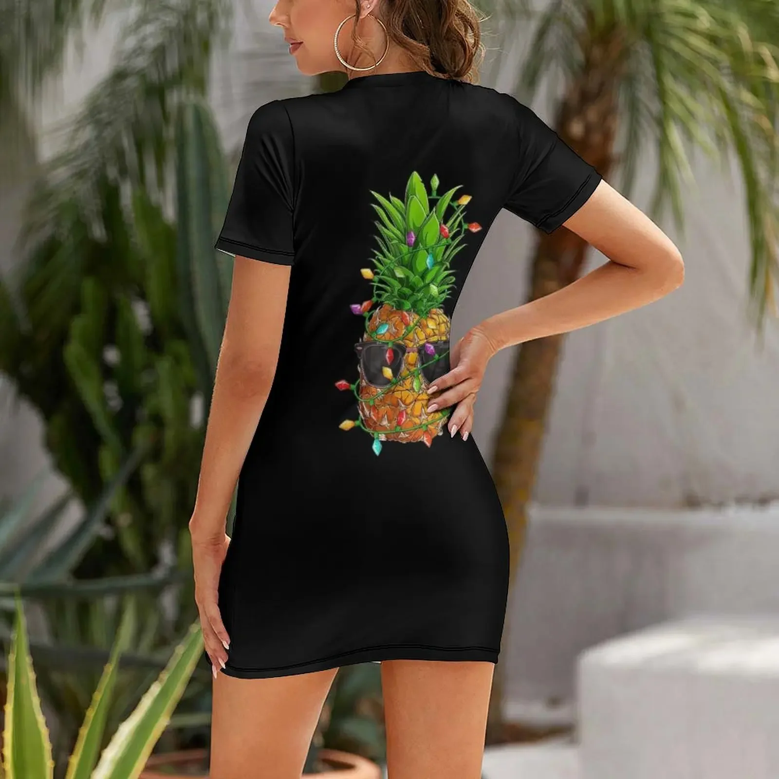 Pineapple Sunglasses Lights July Tropical Christmas Hawaiian T-Shirt Short-Sleeved Dress sensual sexy dress for women Dress