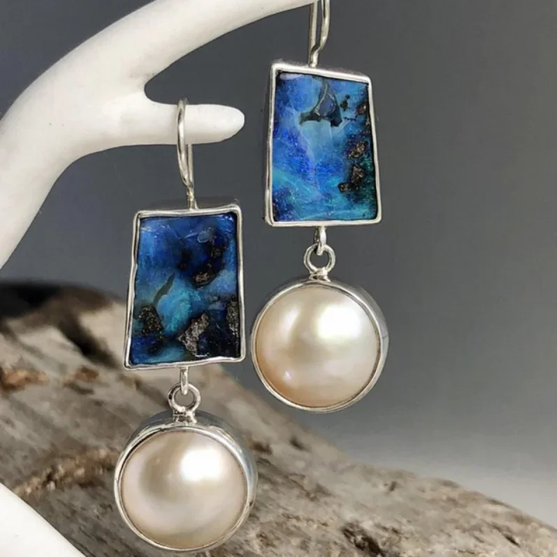 Bohemian Women\'s Earrings, Natural Stone, Artificial Agate Pearls, Luxurious and Elegant Geometric Women\'s Jewelry Accessories