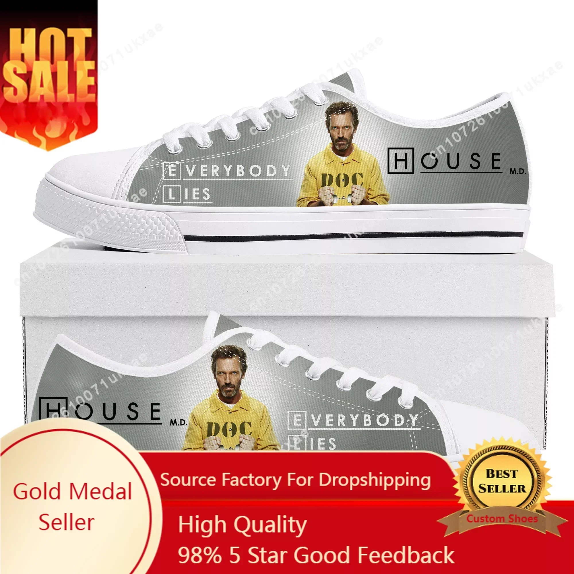 

House M.D. Low Top Sneakers Mens Womens Teenager High Quality Hugh Laurie Canvas Sneaker Couple Casual Shoes Custom Made Shoe
