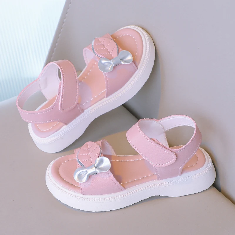 2023 New Girls Sandals Leaves Fashion Kids Shoes Korean Style Children Causal Shoes Simple Platform Hook & Loop Breatheable PU