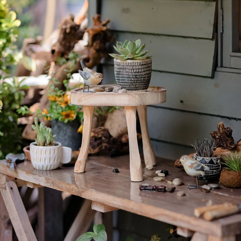 

Solid Wood Vintage Plant Stand Balcony Garden Flower Pot Holder Bench Decoration Flower Base Bonsai Green Plant Flower Holder