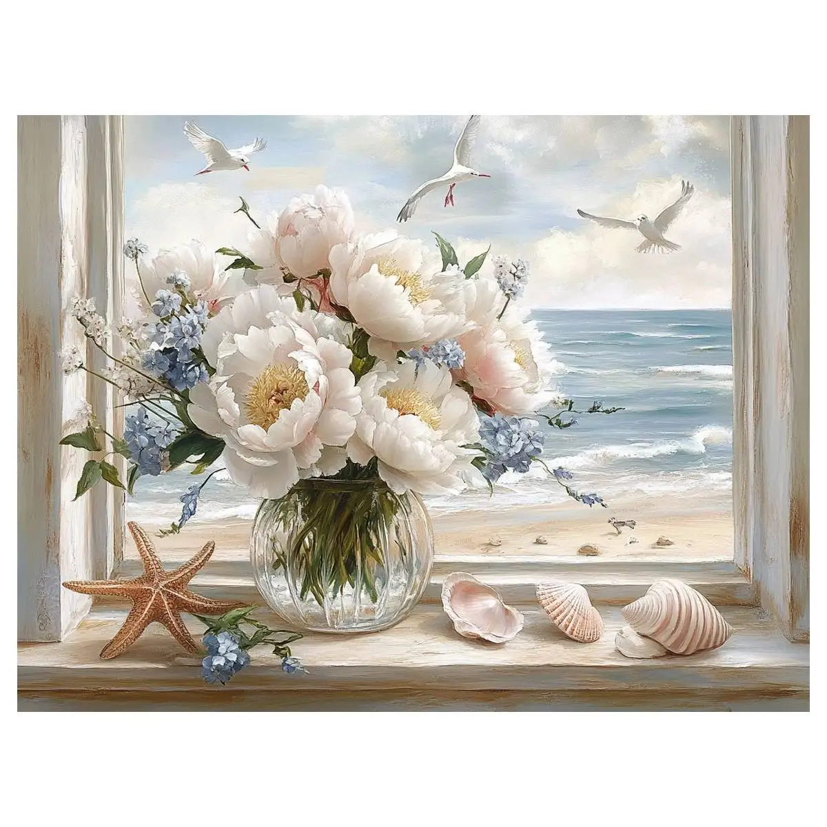 1pc 30X40CM/11.8*15.74inch The Sea View Outside the Window Stamped Cross Stitch Kit DIY Kit 11CT/14CT for Gift New Arrival
