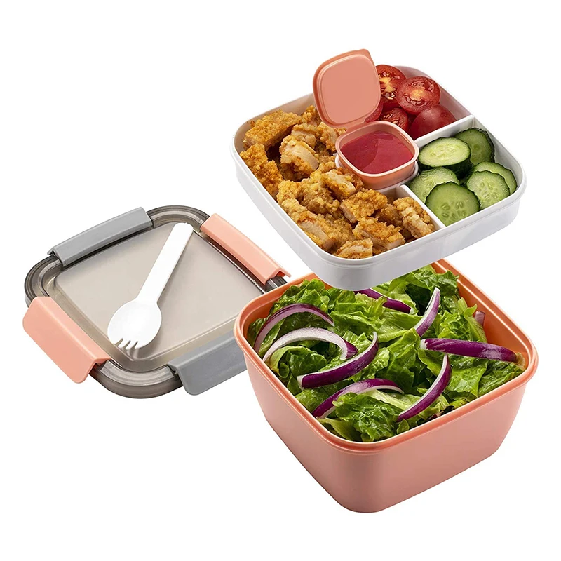 Lunch Box Adults Kids Bpa Free Lunch Boxes Leak Proof 3 Compartment Eco-friendly With Snap-on Locking Lids Airtight Boxes