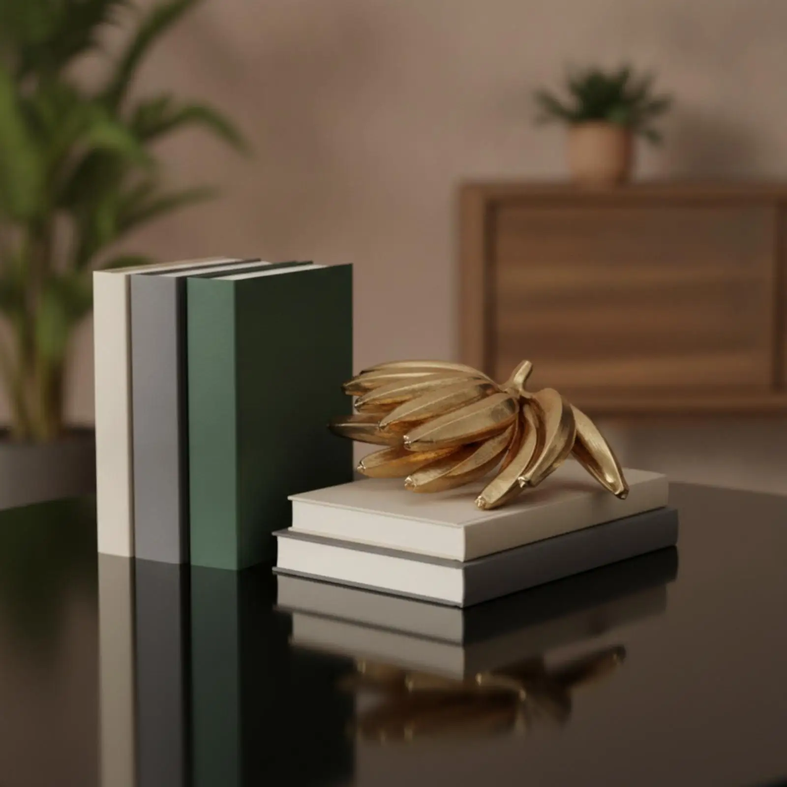 Metal Banana decor Golden Finish-Toned Banana Sculpture Polished Tabletop Ornament for Home Stylists, Art Lovers, Bookshelf,