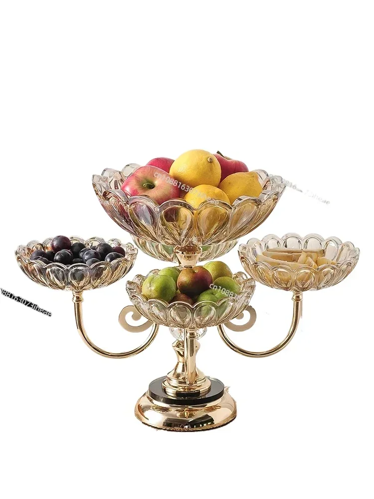 Crystal glass fruit plate with lid, family living room,coffee table,multi-layer snack plate,high-end multifunctional candy plate