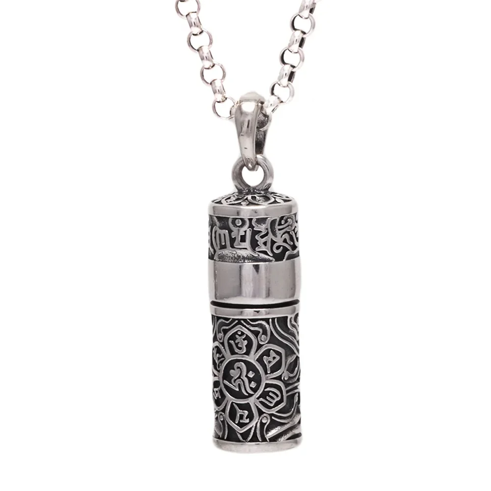 Argento Sterling 999 Vajra pestello amuleto fascino Om Mani Padme Hum collana pendente apribile scatola Gawu gioielli buddisti