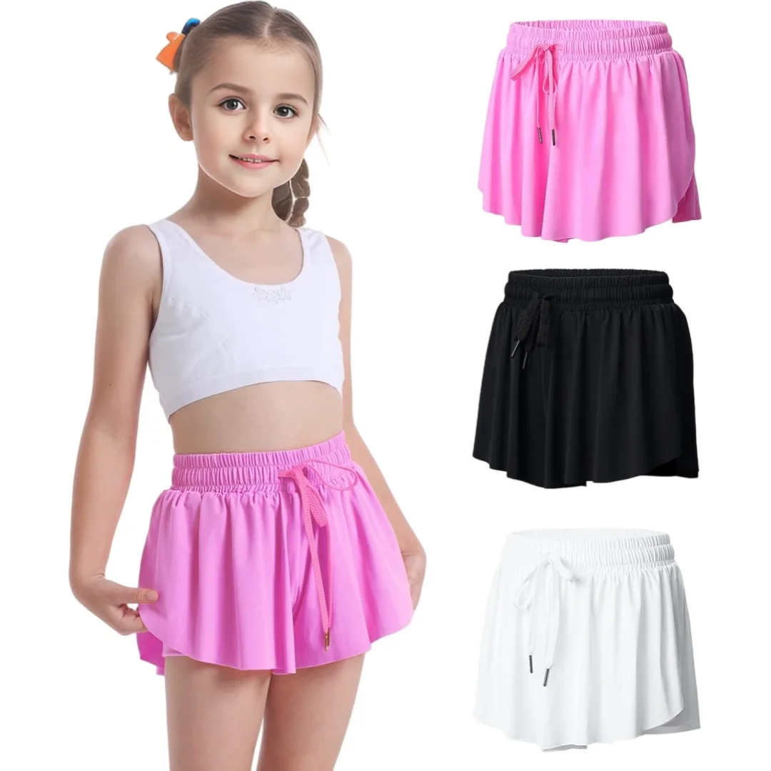 Children Shorts Girls Flowy Butterfly Shorts Athletic 2 in 1 Running Skirts Short Cheer Tennis Dance Preppy Kids Clothes 5-12Y