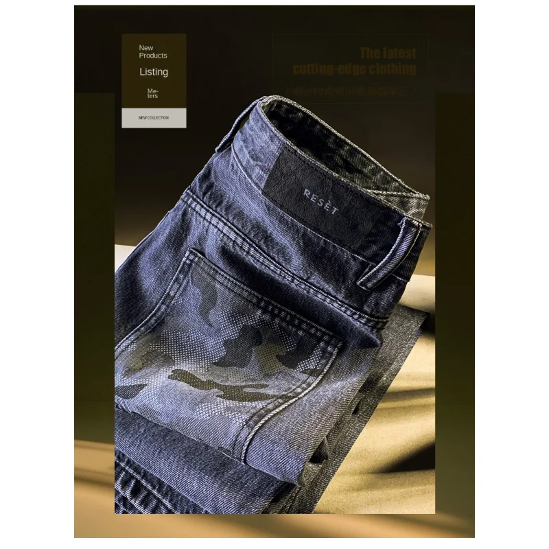 

Легкие роскошные модные свободные джинсы с прямыми штанинами, мужские осенние новинки 2024, потертые американские повседневные широкие брюки с карманами и принтом