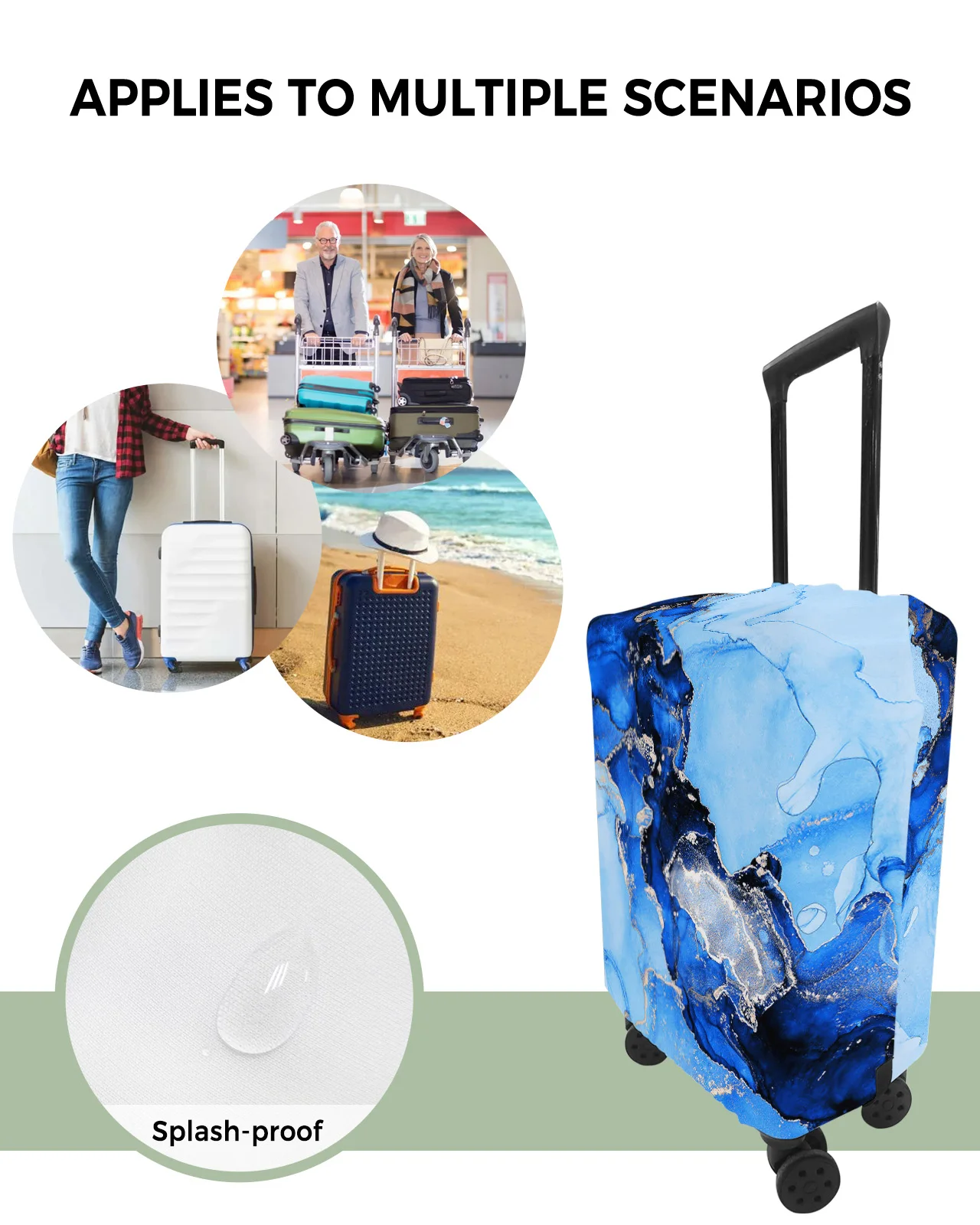 Marble Texture Blue Travel Luggage Protective Cover for 18-32 Inch Travel Accessories Suitcase Elastic Dust Case Protect Sleeve