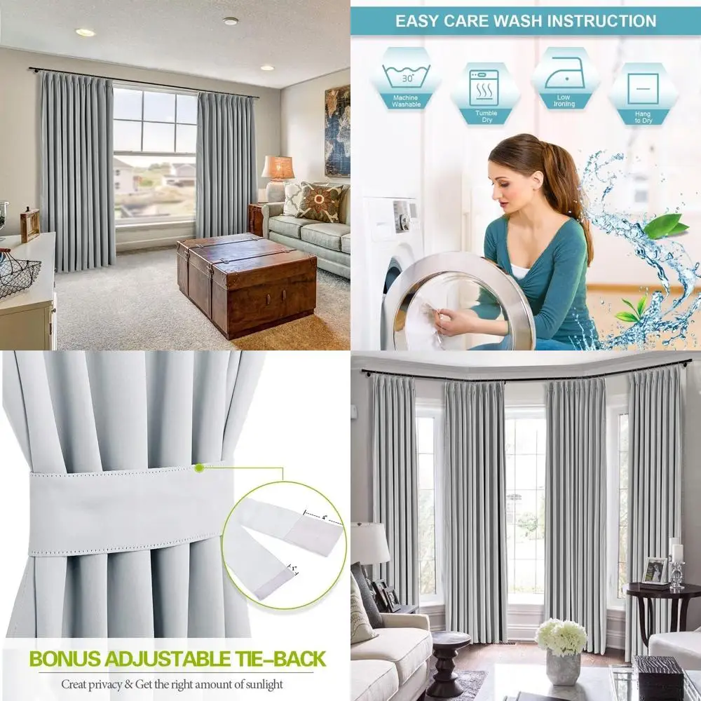 Blackout Double Pinch Pleat Window Curtains Panels - Decorative Light Grey for Privacy and Style