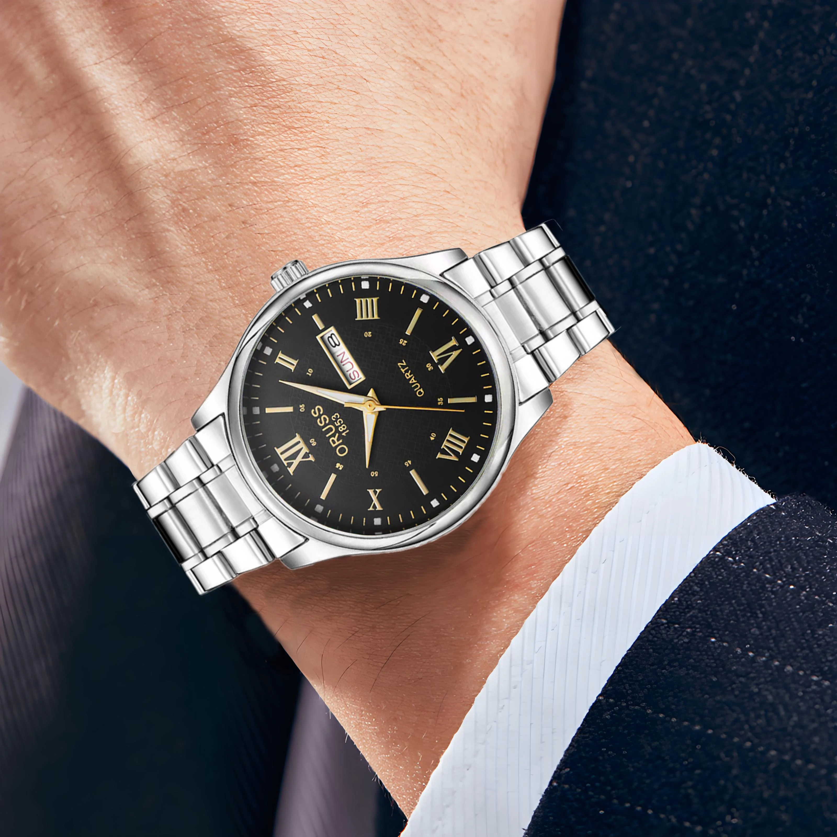 ORUSS Original High-end Luxury Stainless Steel Waterproof Quartz Men's Watch Luminous Watch for Man Watch Business  Wristwatches