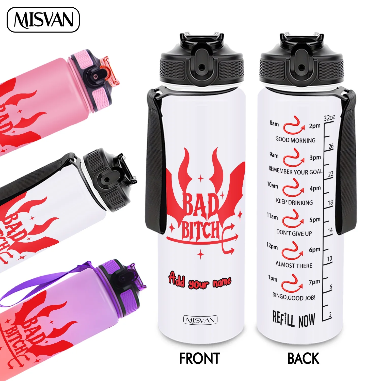 

Бутылка для воды 32 унции с градиентом, с рисунком «Дьявольские рога и крылья летучей мыши», с английскими буквами и возможностью нанесения имени, герметичная, с HD-рисунком, не осыпающимся, идеально подходит для