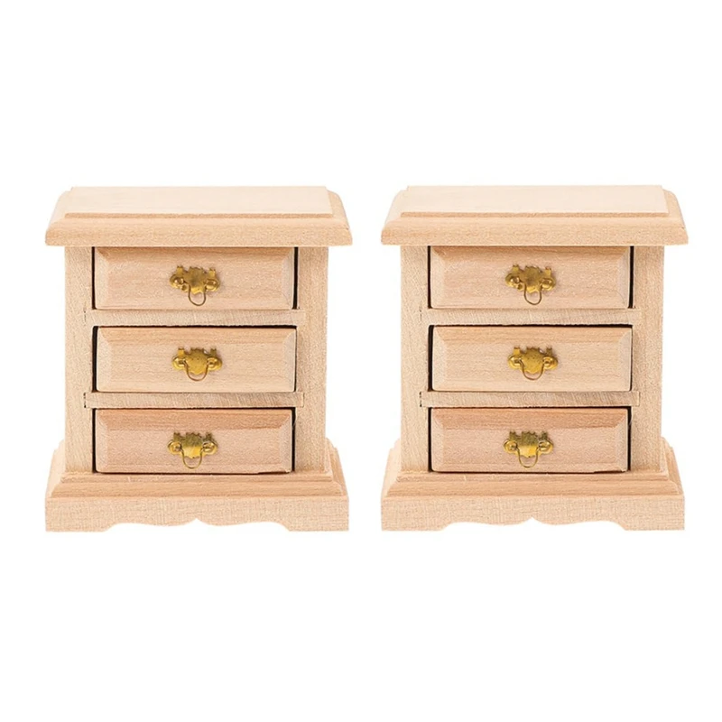 2Pcs Nightstands Night Stand Furniture Bed Table Decor Miniature Cabinet Night Table Cabinet Props Wood Cupboard Easy Install