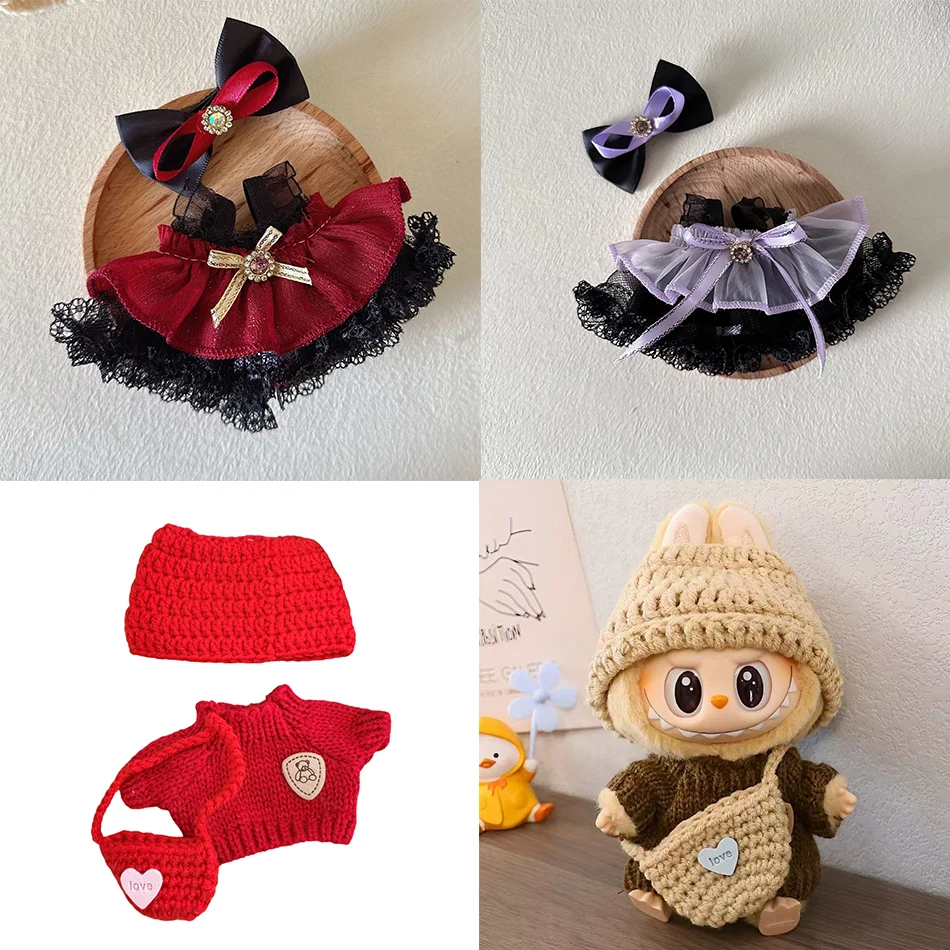 

10cm 5 Pcs Clothes For Labubu Set Cute Doll Accessories Skirt Pants Hat Bag Desktop Ornaments Children Toys Gifts
