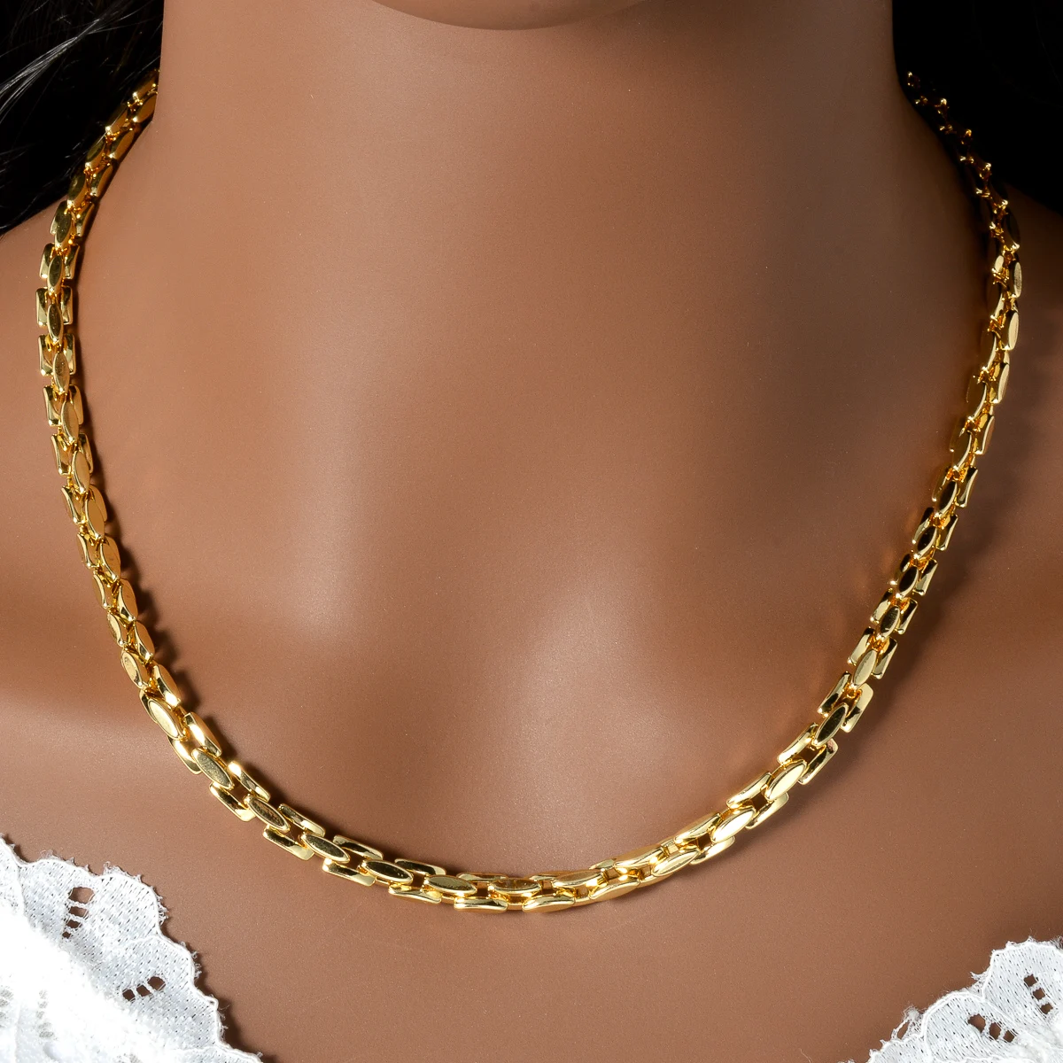 18K Gold Plated Box Chain Necklace For Women Waterproof Non Tarnish Minimalist Layering Choker Unisex Daily Party Jewelry Gift