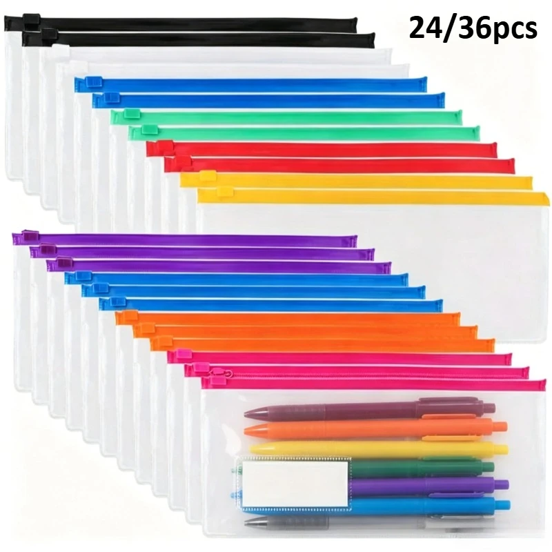 

24/36pcs A6 Poly Zip Envelopes 22.86x11.94cm - Reusable Plastic Pouch, Waterproof Document Organizer for Office School Travel