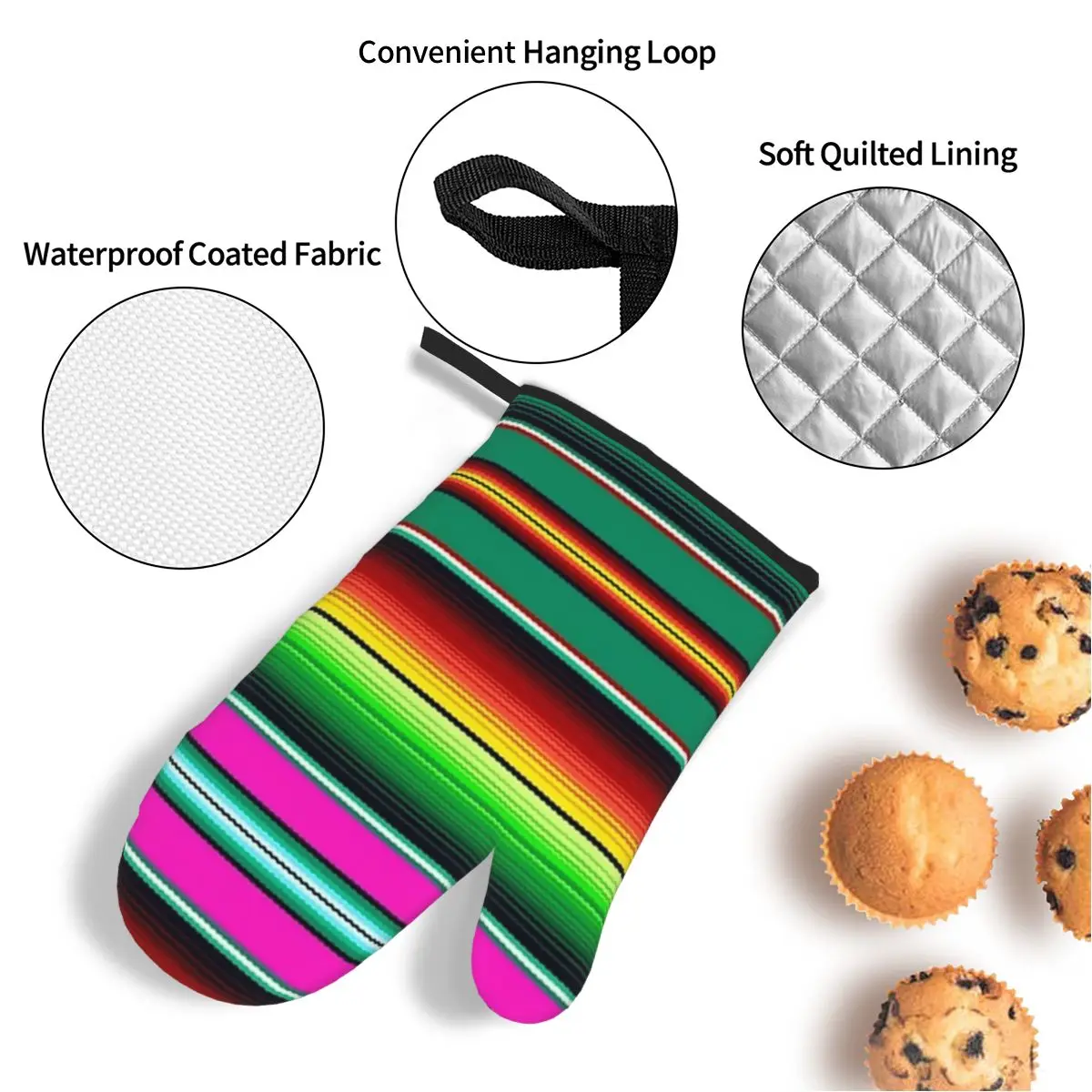 Mexican Indigenous Blanket Oven Mitts and Pot Holder Sets of 4 for Baking Kitchen Cooking Grilling Resistant Non-Slip Gloves - view 4