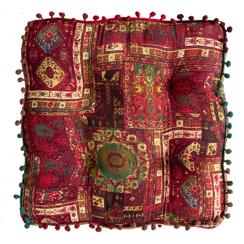 Ethnic Style Square Seat Cushion Household Bedroom Balcony Collapsed Rice Floor Cushion Thickened Bay Window Windowsill Cushion