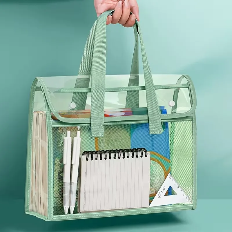 

Waterproof Durable Handled Document Folder Transparent Thick Design Student Tutoring Paper Homework Book Storage Bag Organizer