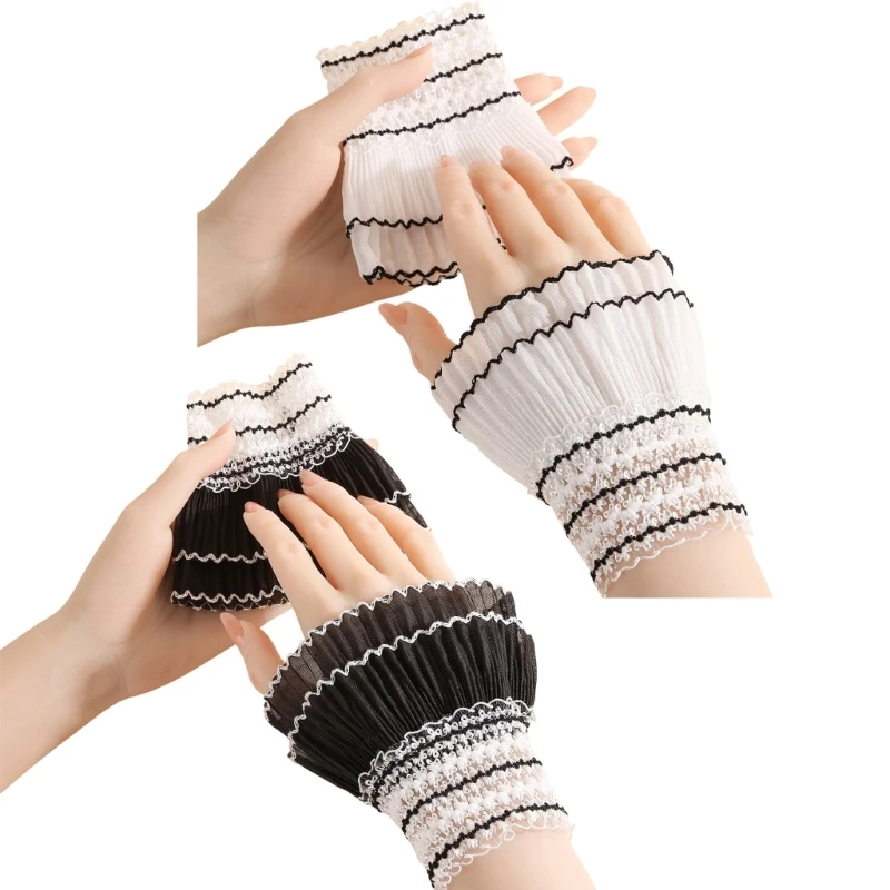 

Trendy Lace Cuffs Arm Sleeves High Elasticity Wrist Cuffs Decorative Armwear For Women Girl Various Outfit Enhancement D0UB