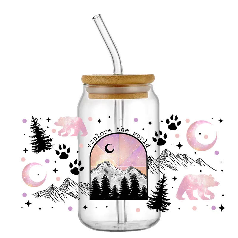 30+ Designs Fashion Cup Uv Dtf Transfer Wrap Sticker Diy 16 Oz Glass Cans Popular Heart Shape Element Design Waterproof Decals