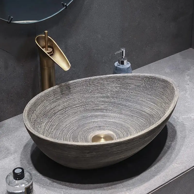 Countertop Basin Splash-proof Washbasin Single Basin Ceramic Art Retro Washbasin Home Bathroom Washbasin Basin