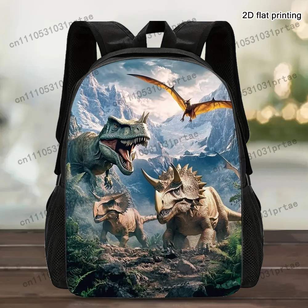 1pc Large Capacity Lightweight Backpack Stylish Dinosaur Print T Rex Triceratops Adjustable Shoulder Straps, Washable Zipper Clo