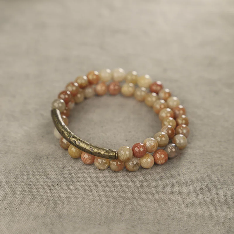 Handmade Brass Natrual Coral Stone  Beads Bracelet s Inspiration Beaded Unisex Oriental Jewelry Wrist Band Women Fashion