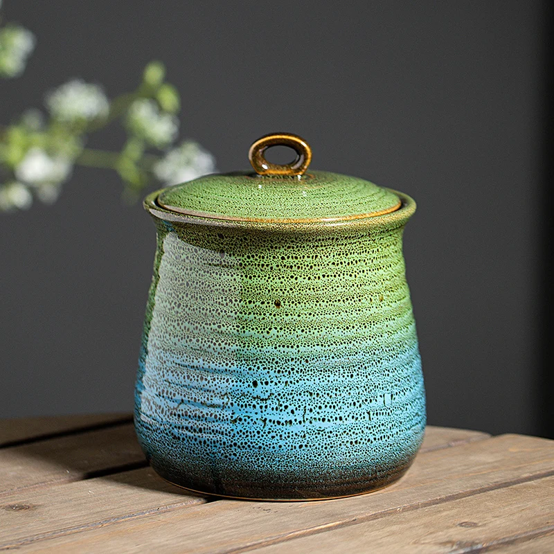 

Kiln glazed coffee tea food storage tank with sealing lid for kitchen