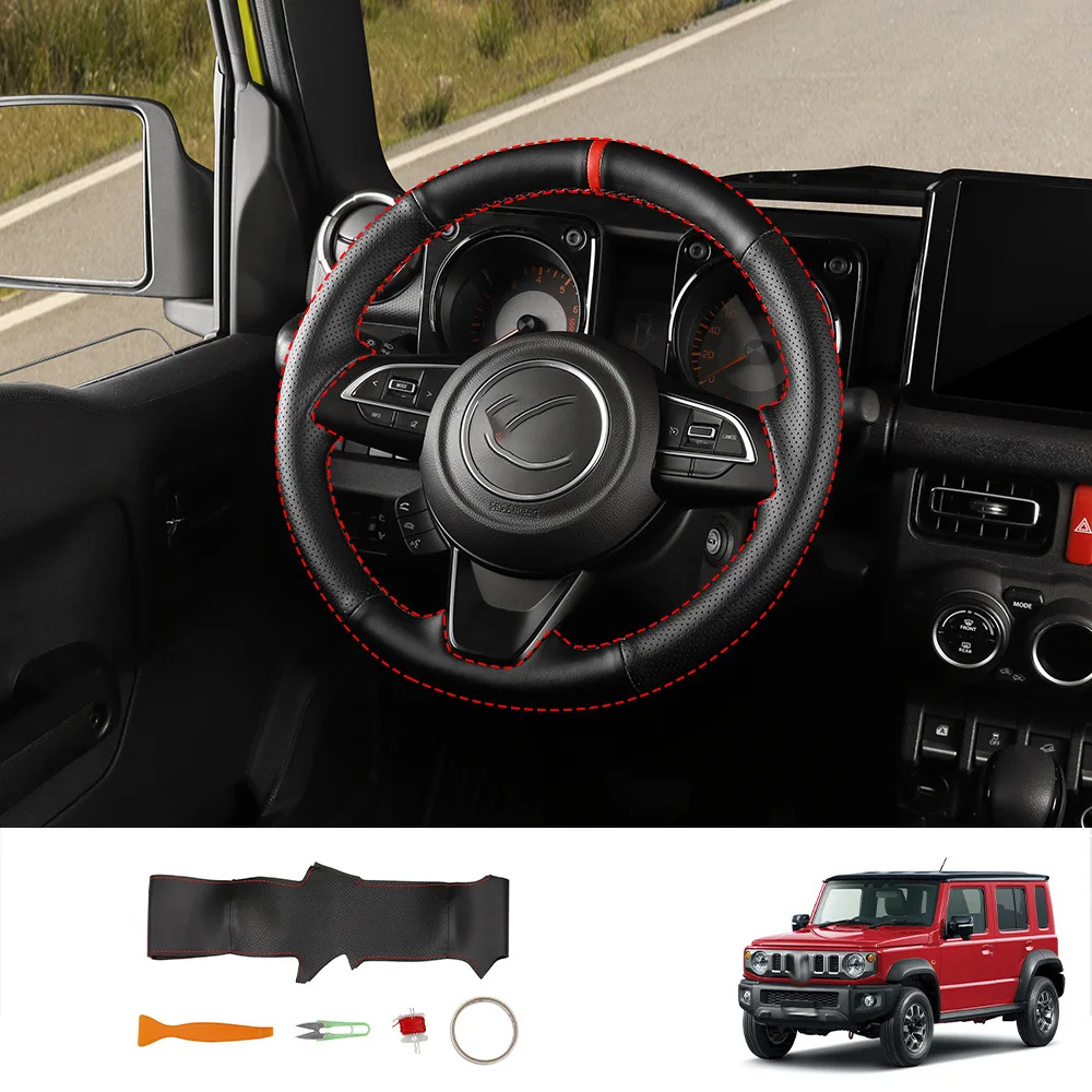 

For Suzuki Jimny Nomade 2025 2026 Interior Accessories Car Steering Wheel Breathable Anti Slip PU Leather Stitch On Wrap
