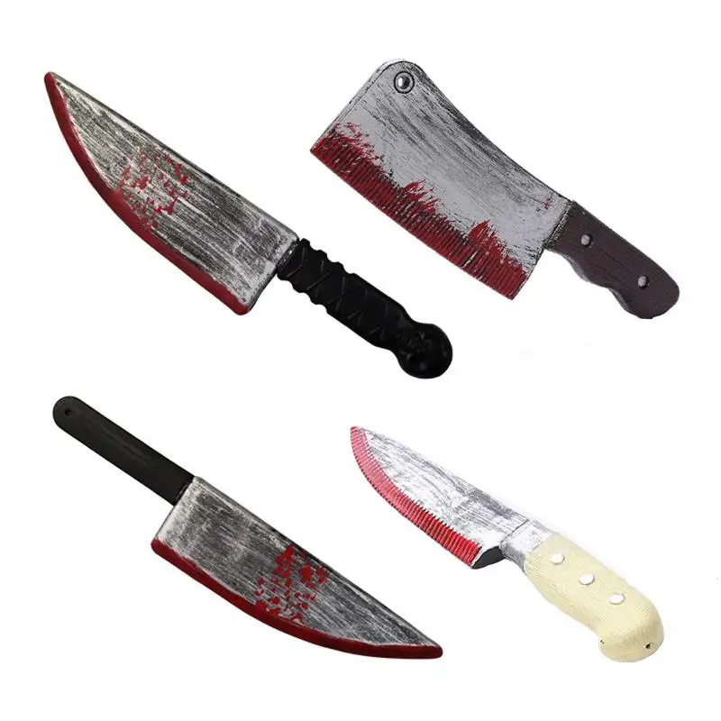 Halloween Decor Props Faked Bloody Sharp Knife Horror Cosplay Plastic Toy Simulation Weapons Fake Kitchen Knife Party Supplies