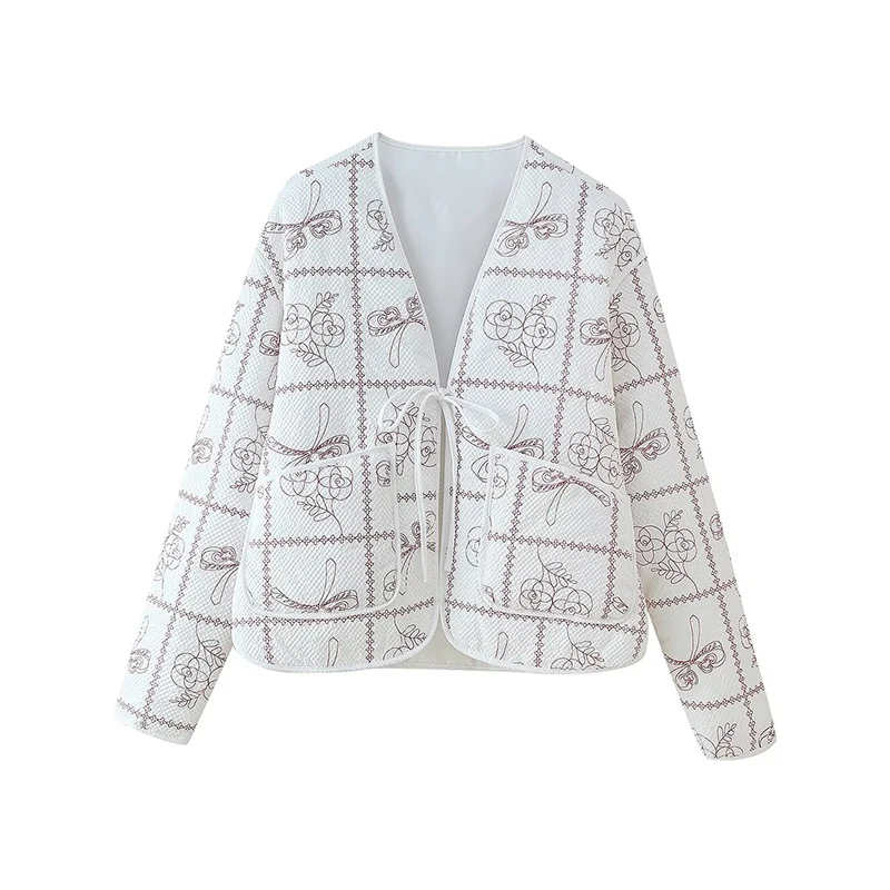 

Summer 2025 New Women's Cotton Jaet Printed Texture Versatile ort Outerwear Commute Sle Loose Fit Long Sve V-Ne