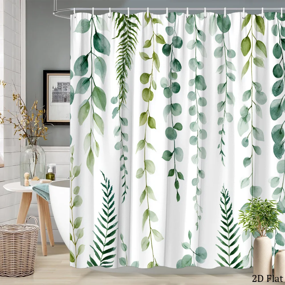 

Waterproof Botanical Greenery Eucalyptus Leaf Pattern Shower Curtain for Bathroom Decor 180x200cm Jungle Foliage Home Bath Curta