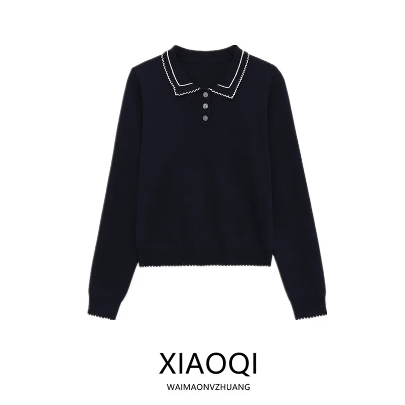 

Women's Knitted irt Collar Top Color Blo Stitching New Arrival Autumn 2025 Long Sve Regular Length Faion Sle