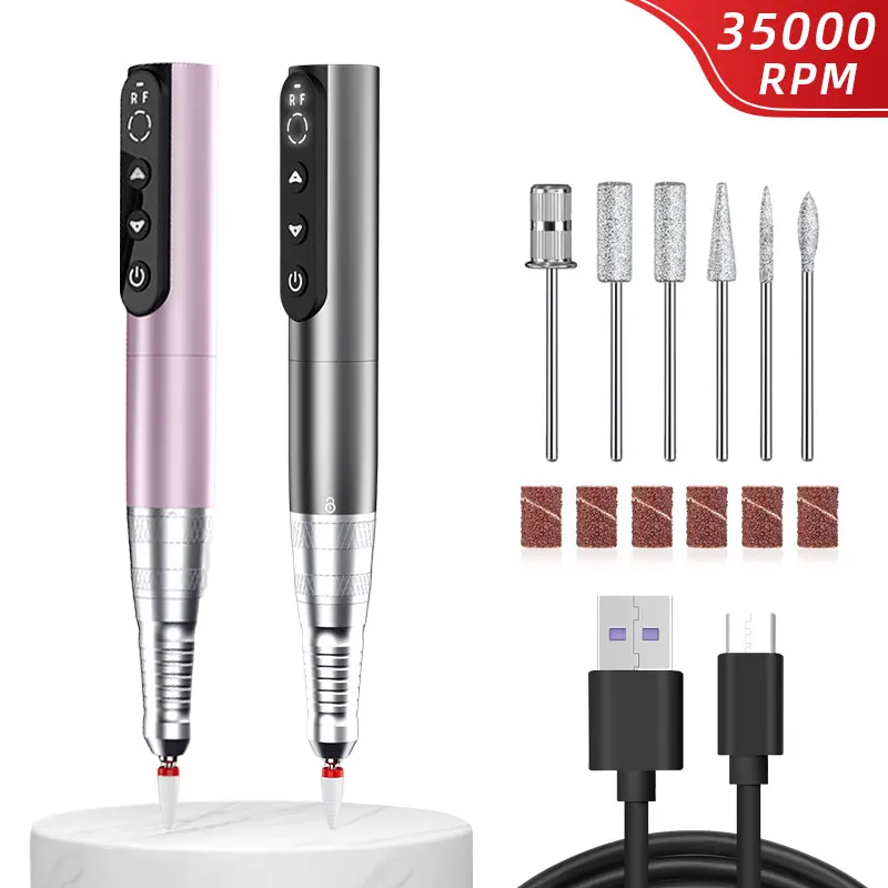 Perceuse à Ongles Électrique Rechargeable de 35000 tr/min, Machine de Manucure pour le Polissage du Gel, Ponceuse, Équipement de Salon Professionnel