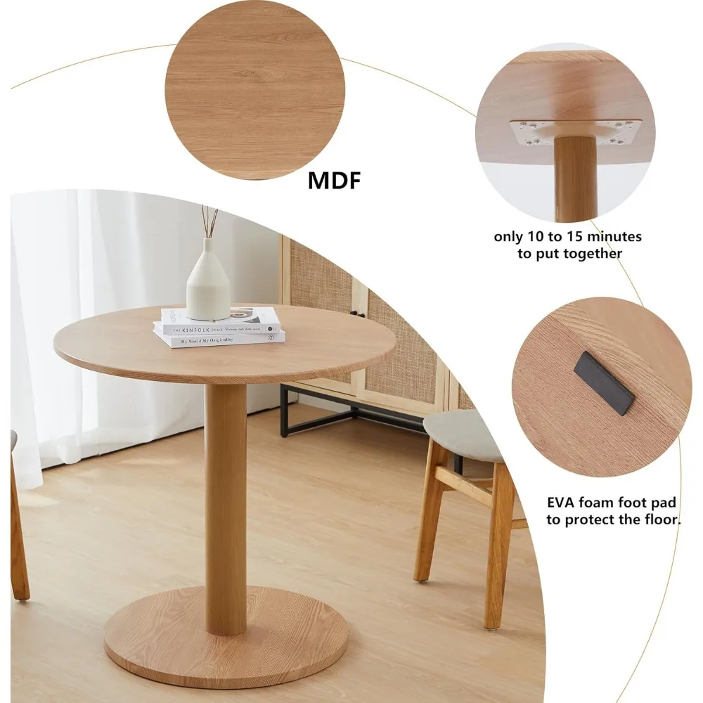 modern farmhouse style small round dining table for 2-4, 31.5" diameter, ideal for kitchen or breakfast nook