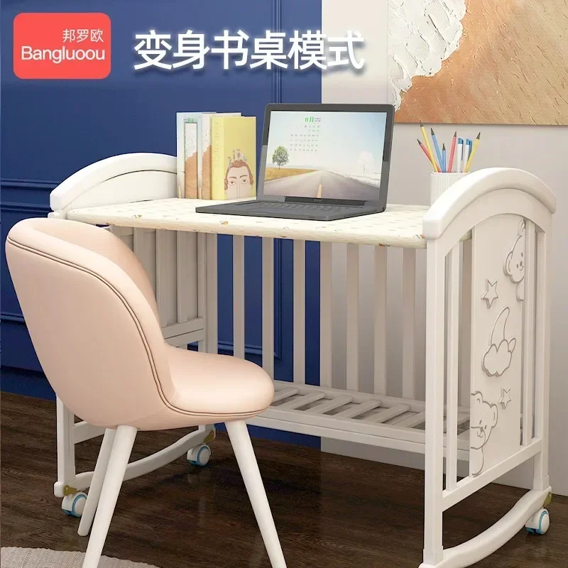 Crib Solid Wood European White Removable Baby Bb Newborn Multi-function Cradle Children\'s Splicing Queen Bed