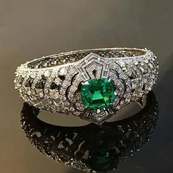 CAOSHI Bright Green Zirconia Finger Ring Female Gorgeous Jewelry for Engagement Ceremony Hollow-out Design Accessories Gift