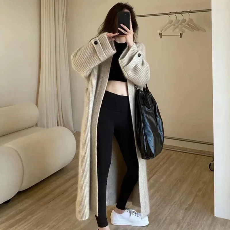 Mid to Long Knitted Cardigan Women's New Product Soft and Sticky Korean Loose and Simple Sweater Jacket for Women