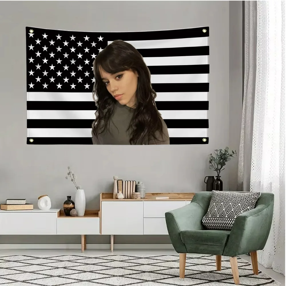 1PC JENNA ORTEGA American Flag Banner Tapestry Decoration Garage Flag Barber Shop Advertisement Decoration Home Furnishings