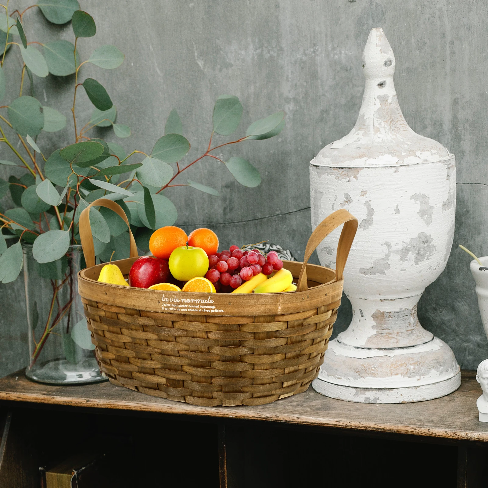 

1Pcs Hand-Woven Storage Basket Sturdy Wood Material Portable Bread Egg Holder Handheld Home Organizer Storage Container Picnic