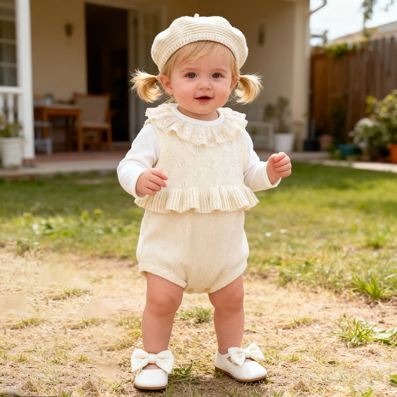 

Autumn Baby Girls 0-24M Knitting Bodysuits Spring Little Lotus Leaf Vest Bodysuits Newborn Baby Girls Knitting Sweet Jumpsuit