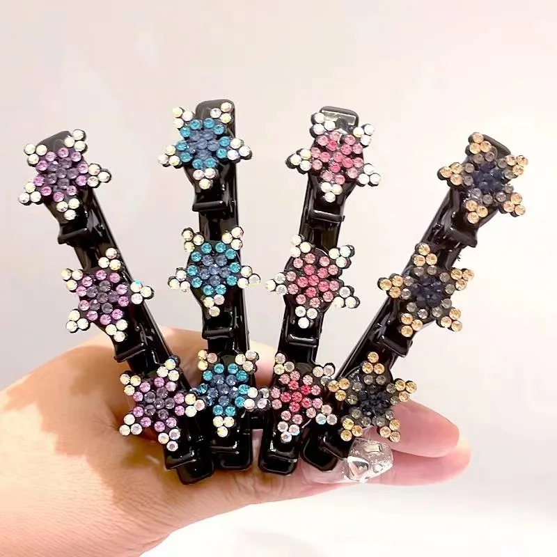 1/4pcs Shining Korean Flower Hair Clip Sweet Hair Decorate Clips Bangs Hold Barrettes Sparkling Crystal Stone Braided Hair Clips