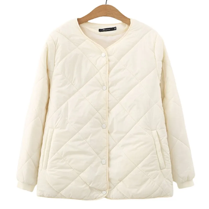 Chaqueta acolchada de béisbol con rombos para mujer, parka informal de talla grande, cálida, K7, 2023, otoño e invierno, 422