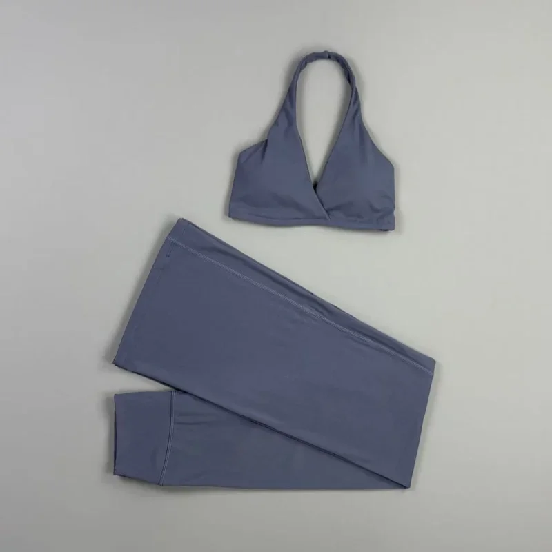 2-teiliges Origin Flares Hosen-Set: Neckholder-Sport-BH mit V-Ausschnitt, hochelastische, atmungsaktive Yoga-Schlaghose, Fitness-, Lauf- und Trainings-Set – Detail 14
