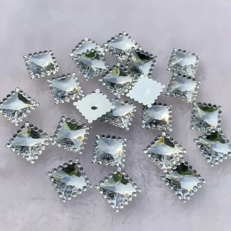 12mm Crystal Acrylic Rhinestones Flatback Square Gems Strass Stone For Clothes Dress Craft 80pcs -A54