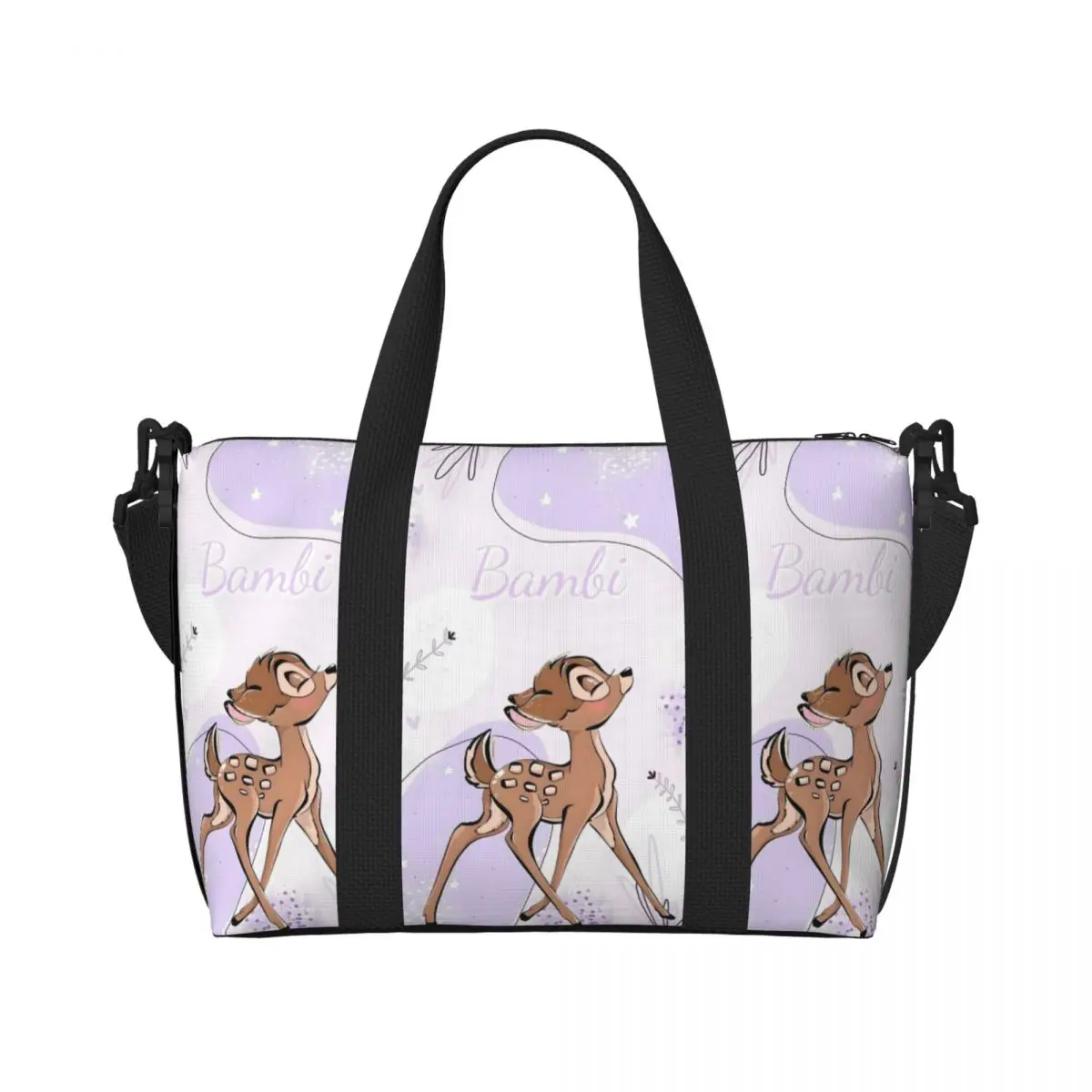

Custom Bambi Tote Bag Women Large Capacity Deer Cartoon Beach Gym Shoulder Travel Bag