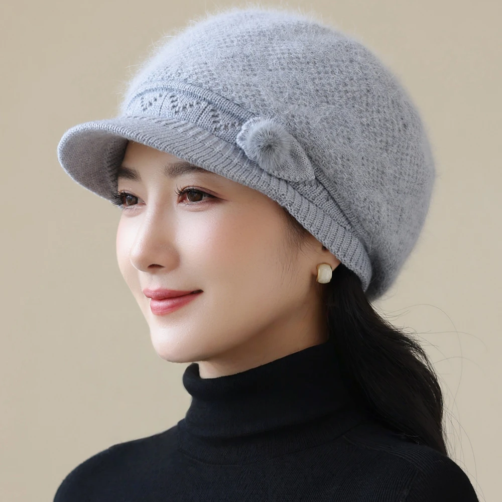حار بيع النساء الشتاء قبعة أفخم الفراء اصطف قبعة دافئة للنساء عارضة الأرنب الفراء مزيج الشارع الشهير في الهواء الطلق الأزياء محبوك قبعة